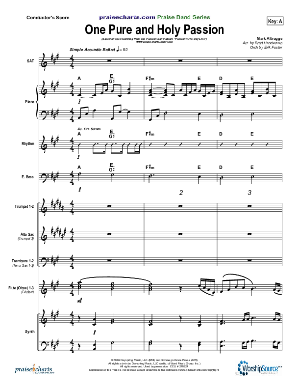 One Pure And Holy Passion Conductor's Score (Candi Pearson Shelton / Passion)