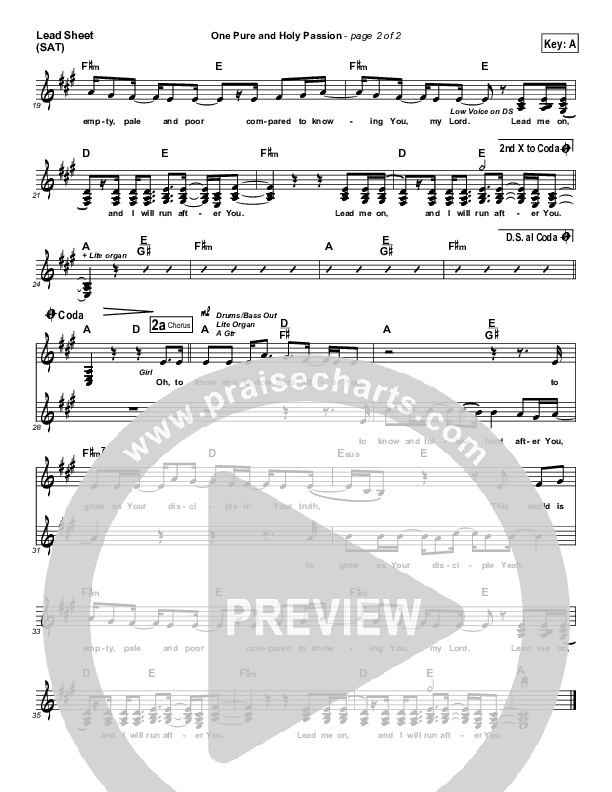 One Pure And Holy Passion Lead Sheet (SAT) (Candi Pearson Shelton / Passion)