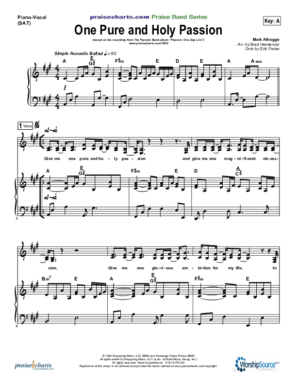 One Pure And Holy Passion Piano/Vocal & Lead (Candi Pearson Shelton / Passion)