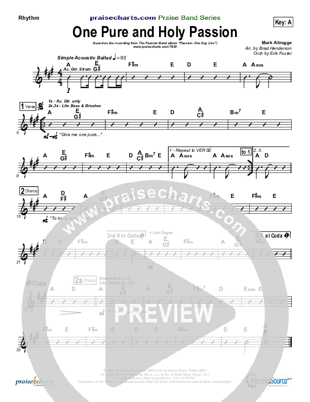One Pure And Holy Passion Rhythm Chart (Candi Pearson Shelton / Passion)