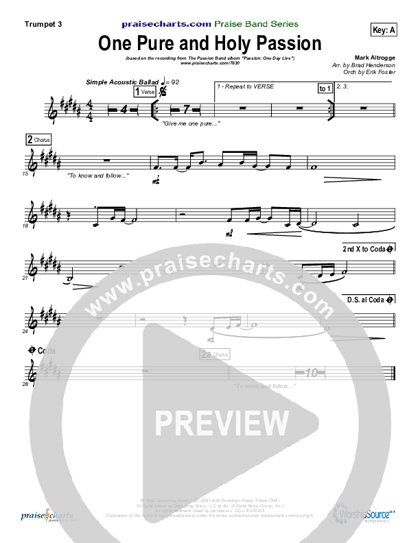 One Pure And Holy Passion Trumpet 3 (Candi Pearson Shelton / Passion)