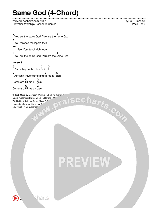 Same God (4-Chord) Chord Chart (Elevation Worship / Jonsal Barrientes)