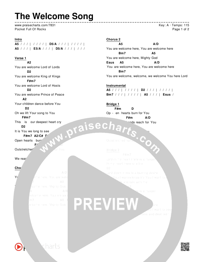 The Welcome Song Chords & Lyrics (Pocket Full Of Rocks)