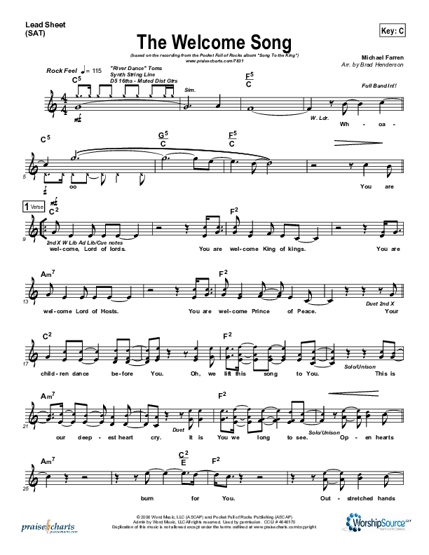 The Welcome Song Lead Sheet (Pocket Full Of Rocks)