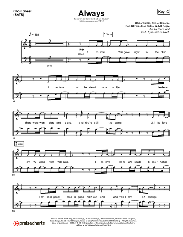 Always Choir Vocals (SATB) (Chris Tomlin)