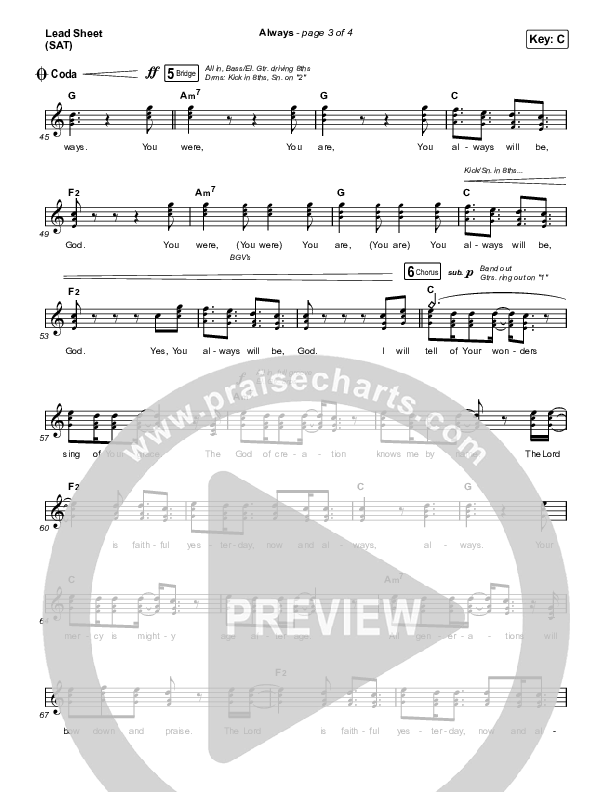 Always Lead Sheet (SAT) (Chris Tomlin)