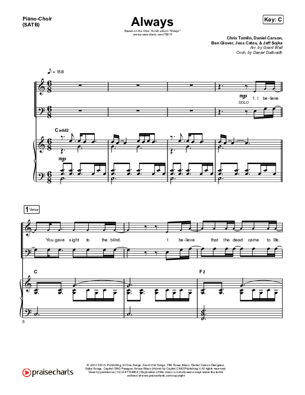 Always Piano/Vocal (SATB) (Chris Tomlin)