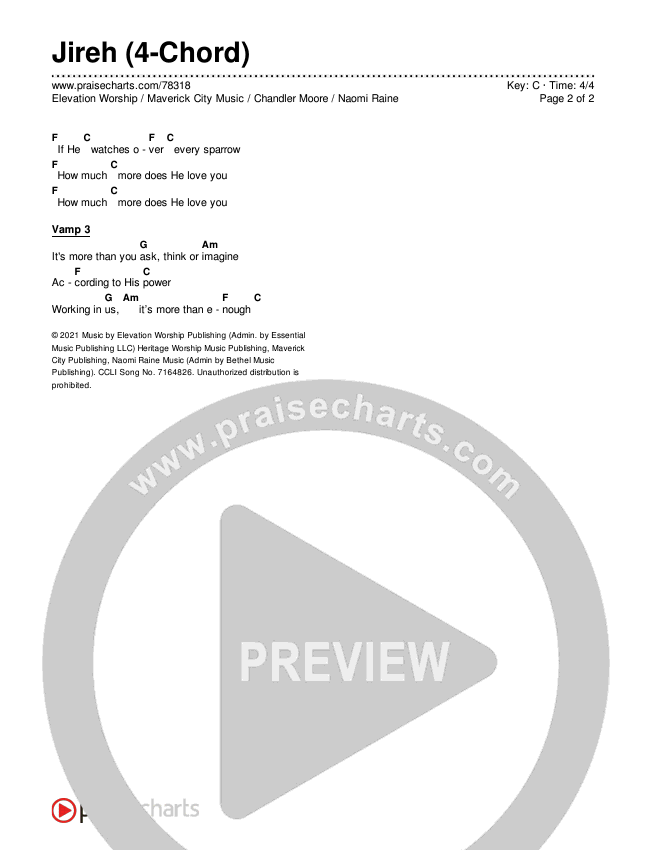 Jireh (4-Chord) Chord Chart (Elevation Worship / Maverick City Music / Chandler Moore / Naomi Raine)