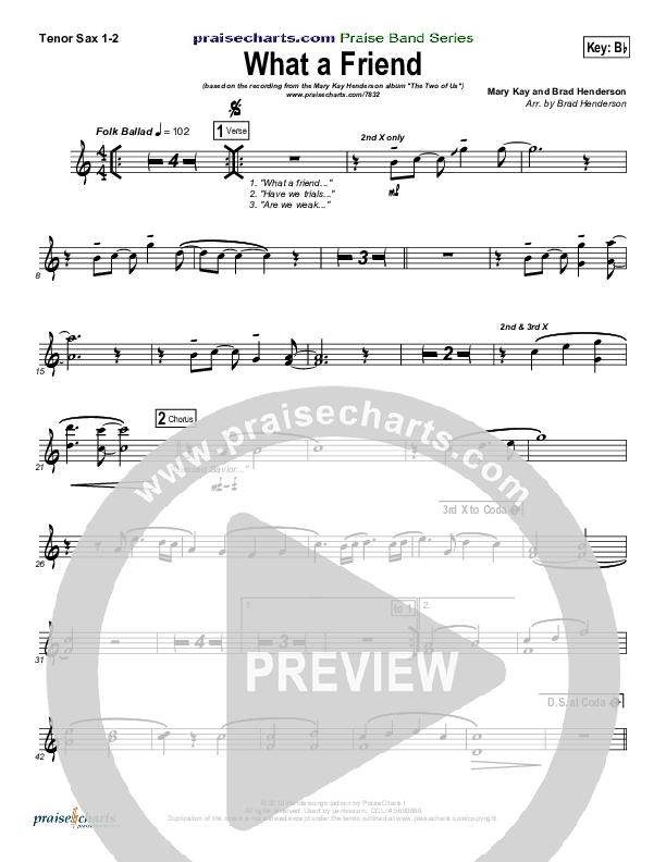 What A Friend Tenor Sax 1/2 (Mary Kay Henderson / Brad Henderson)