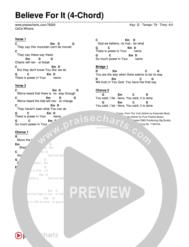 Believe For It (4-Chord) Chord Chart (CeCe Winans)