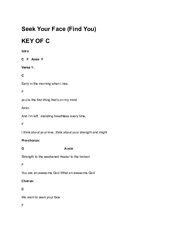 Seek Your Face Chord Chart (ReFRESH Worship / Ryan Avery)