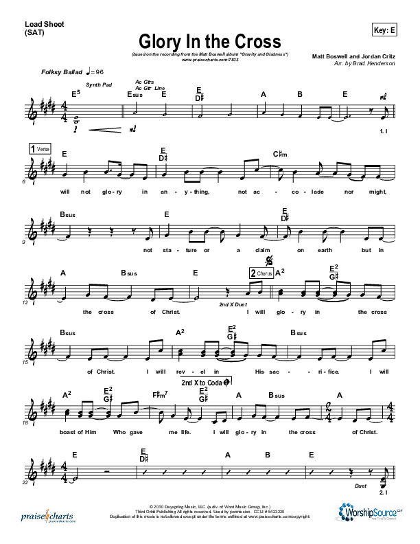 Glory In The Cross Lead Sheet (Matt Boswell)