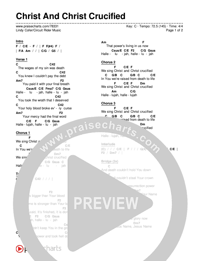 Christ And Christ Crucified (Live) Chords & Lyrics (Lindy Cofer / Circuit Rider Music)