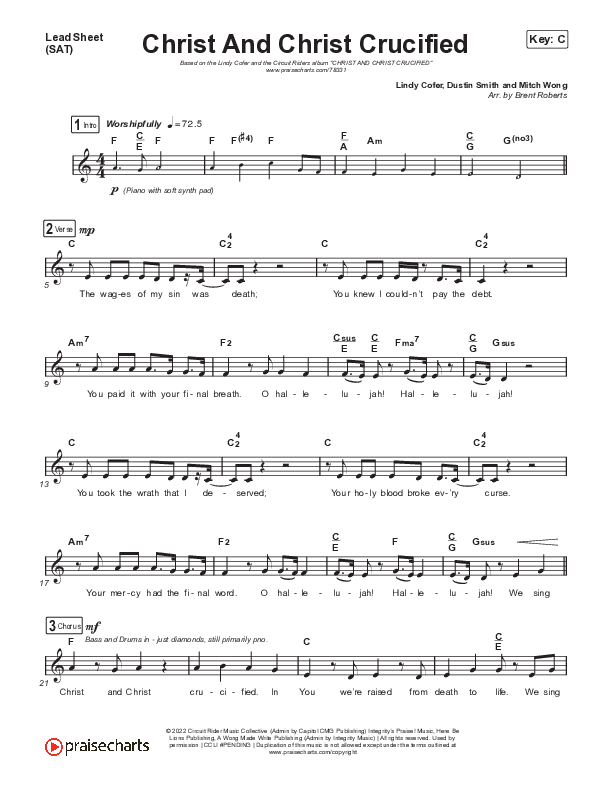 Christ And Christ Crucified (Live) Lead Sheet (SAT) (Lindy Cofer / Circuit Rider Music)