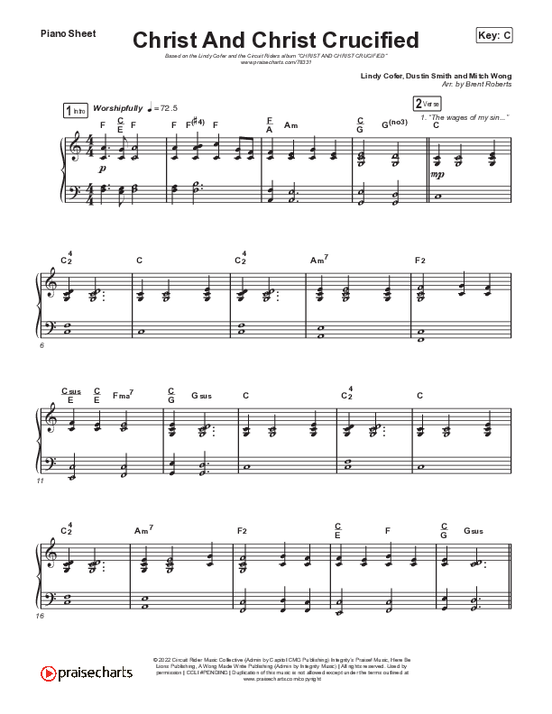 Christ And Christ Crucified (Live) Piano Sheet (Lindy Cofer / Circuit Rider Music)