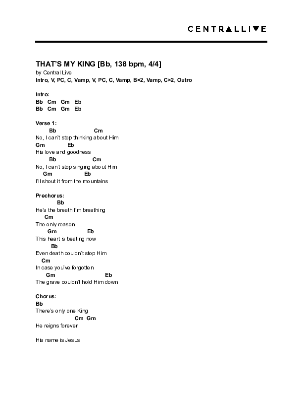 That's My King Chord Chart (Central Live)