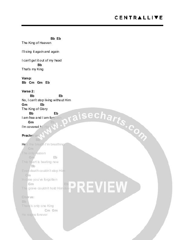 That's My King Chord Chart (Central Live)