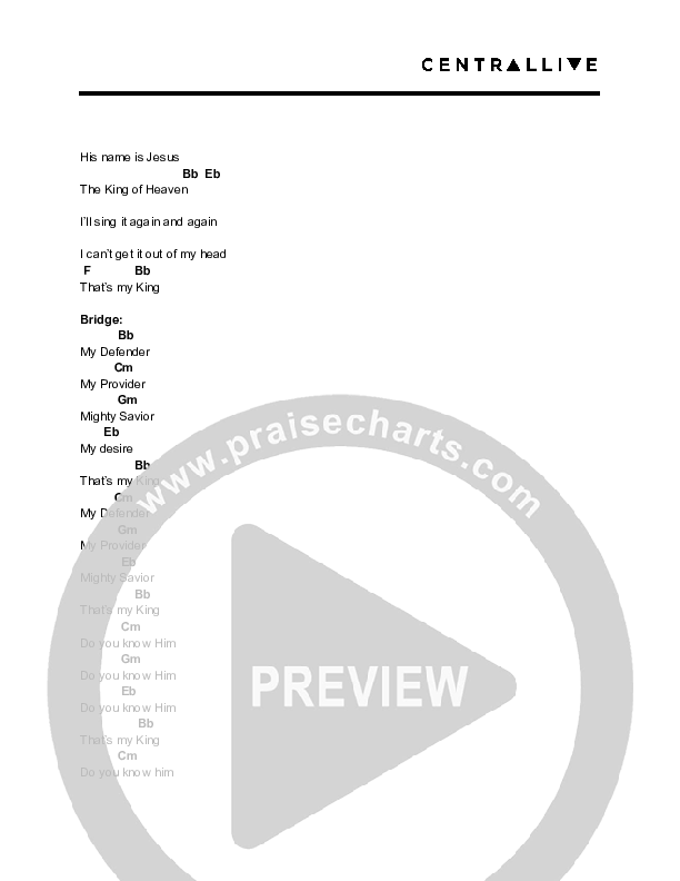 That's My King Chord Chart (Central Live)
