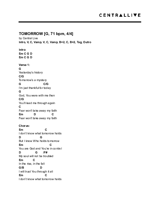 Tomorrow Chord Chart (Central Live)