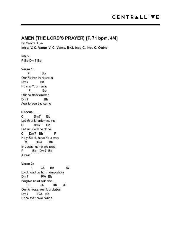 Amen (The Lord's Prayer) Chord Chart (Central Live)