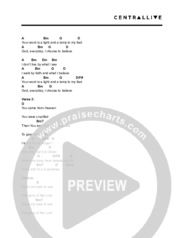 Open My Eyes (Paradise) Chord Chart (Central Live)