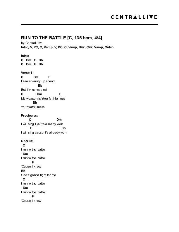 Run To The Battle Chord Chart (Central Live)