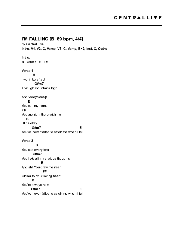 I'm Falling Chord Chart (Central Live)