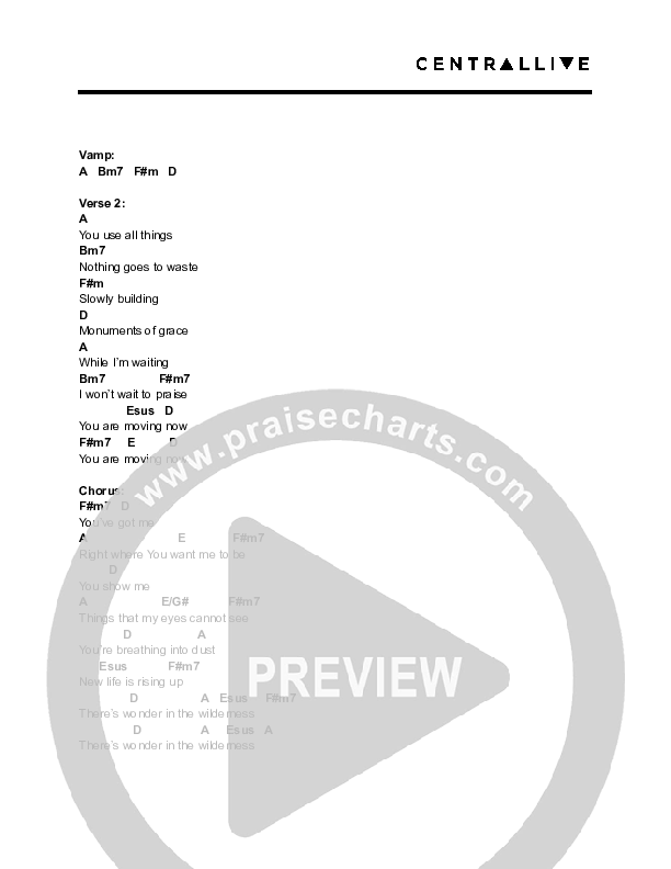 Wonder In The Wilderness Chord Chart (Central Live)