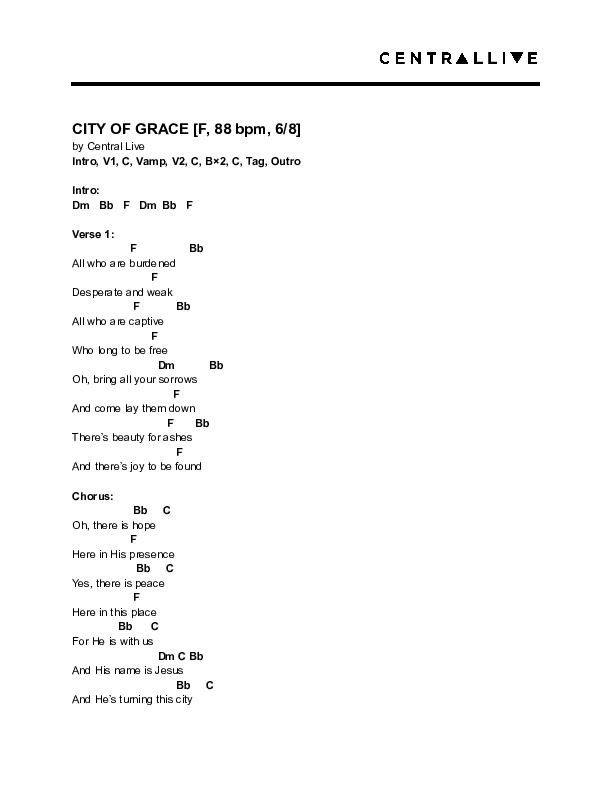 City Of Grace Chord Chart (Central Live)