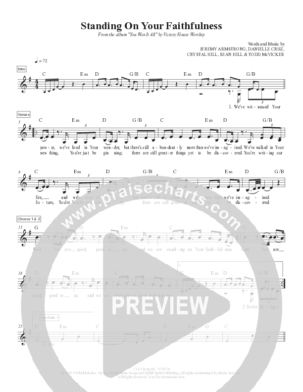 Standing On Your Faithfulness (Live) Lead Sheet Melody (Victory House Worship)