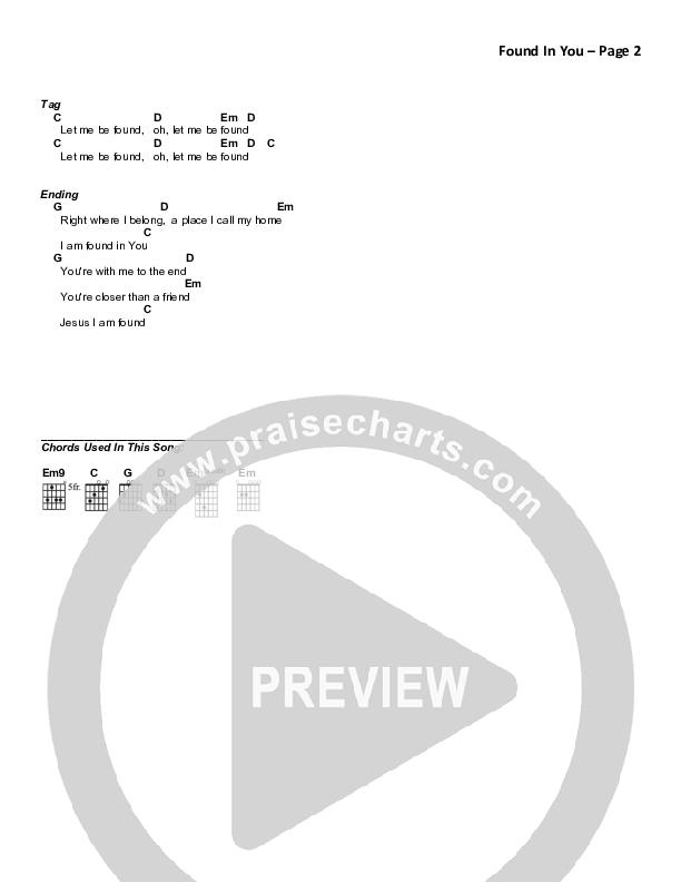 Found In You (Live) Chord Chart (Victory House Worship)
