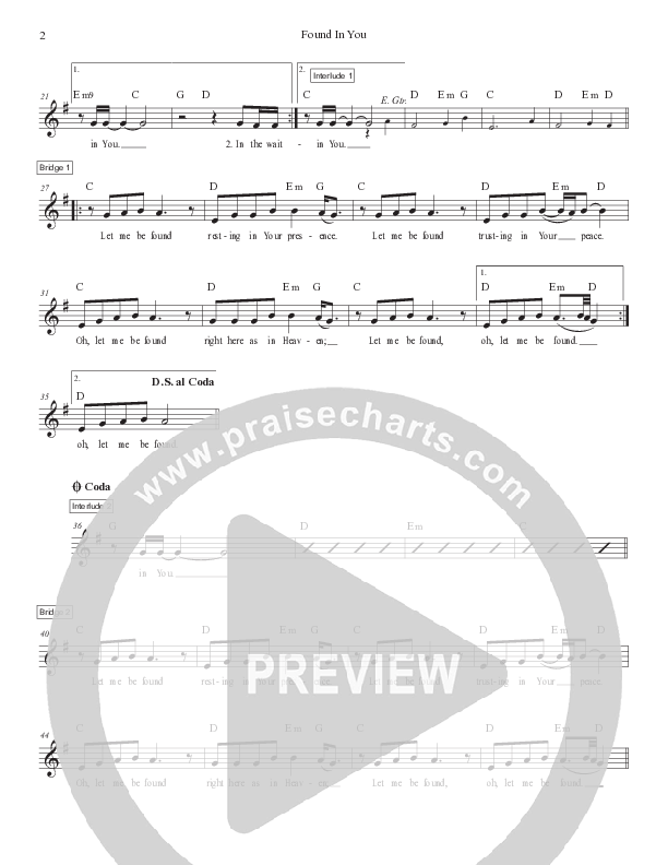 Found In You (Live) Lead Sheet Melody (Victory House Worship)