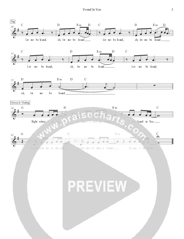 Found In You (Live) Lead Sheet Melody (Victory House Worship)