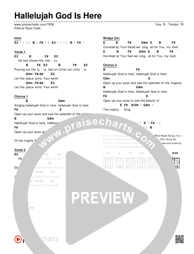 Hallelujah God Is Here Chords & Lyrics (Patrick Ryan Clark)