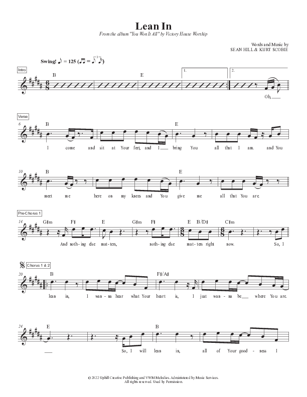 Lean In (Live) Lead Sheet Melody (Victory House Worship)