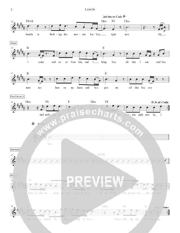 Lean In (Live) Lead Sheet Melody (Victory House Worship)