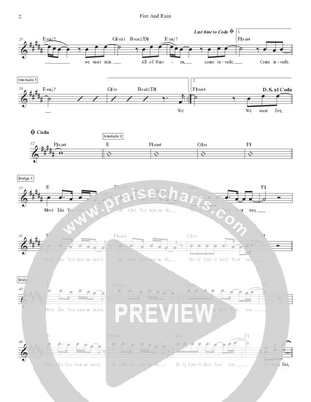 Fire And Rain (Live) Lead Sheet Melody (Victory House Worship)