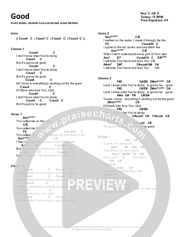 Good (Live) Chord Chart (Victory House Worship)