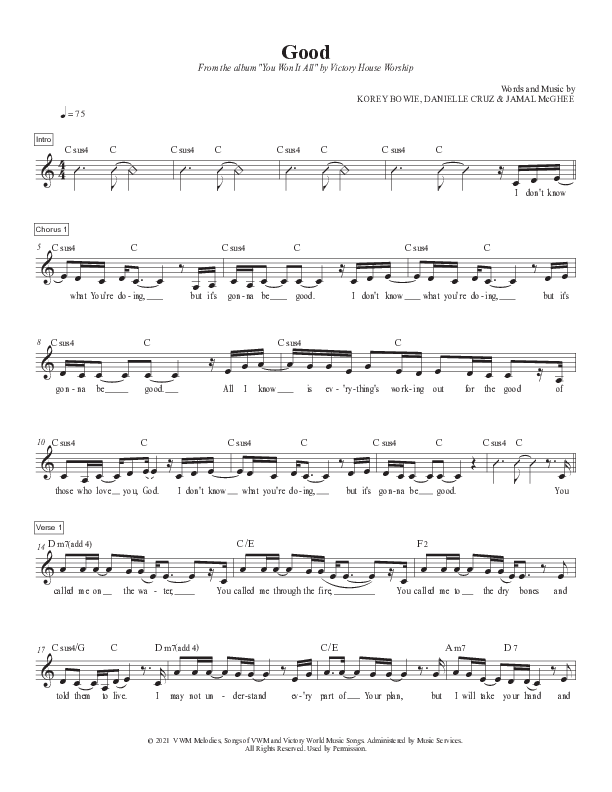 Good (Live) Lead Sheet Melody (Victory House Worship)