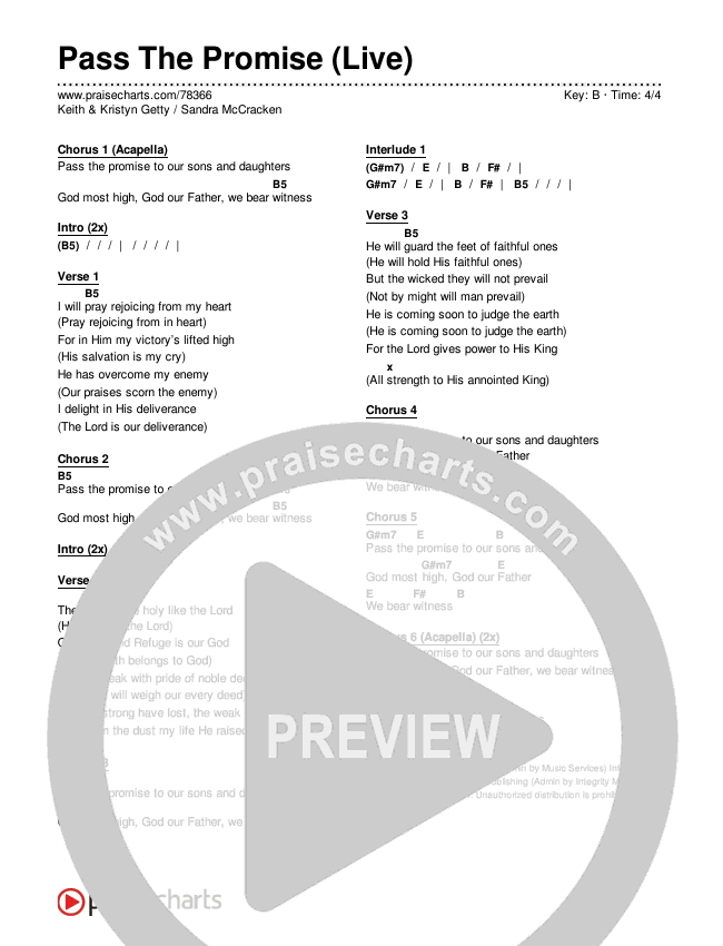 Pass The Promise (Live) Chords & Lyrics (Keith & Kristyn Getty / Sandra McCracken)