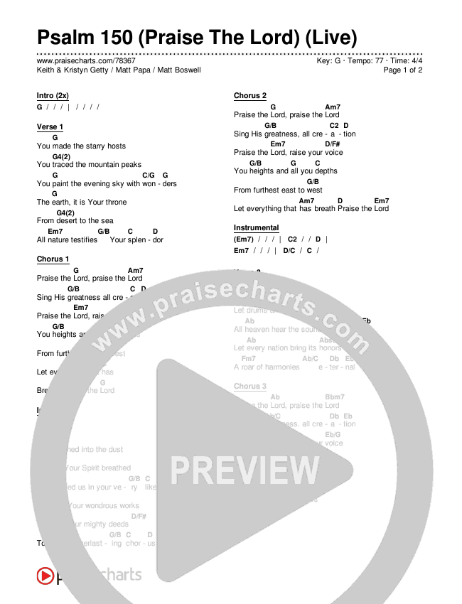 Psalm 150 (Praise The Lord) (Live) Chords & Lyrics (Keith & Kristyn Getty / Matt Papa / Matt Boswell)