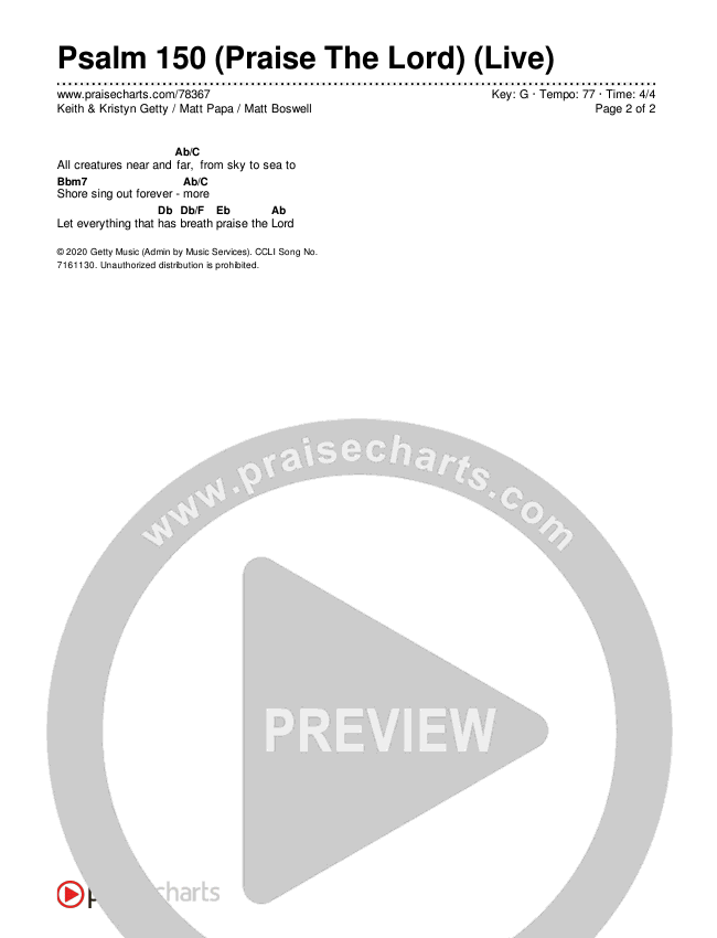 Psalm 150 (Praise The Lord) (Live) Chords & Lyrics (Keith & Kristyn Getty / Matt Papa / Matt Boswell)