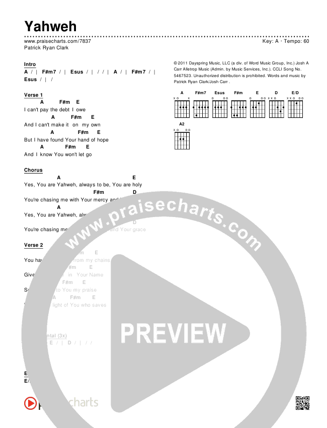 Yahweh Chords & Lyrics (Patrick Ryan Clark)