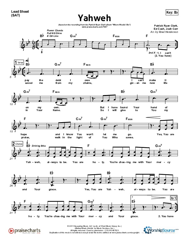 Yahweh Lead Sheet (Patrick Ryan Clark)
