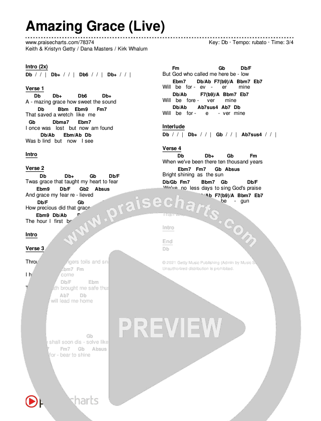 Amazing Grace (Live) Chords & Lyrics (Keith & Kristyn Getty / Dana Masters / Kirk Whalum)