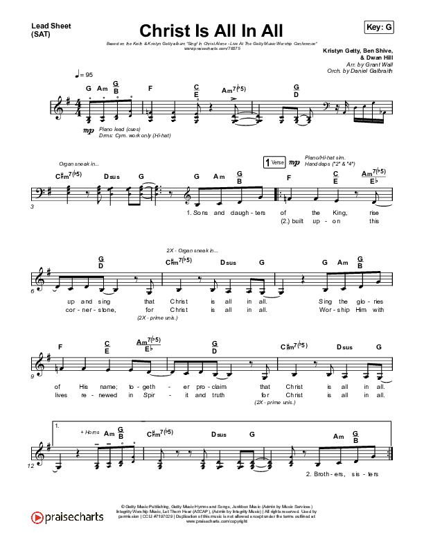 Christ Is All In All (Live) Lead Sheet (SAT) (Keith & Kristyn Getty)
