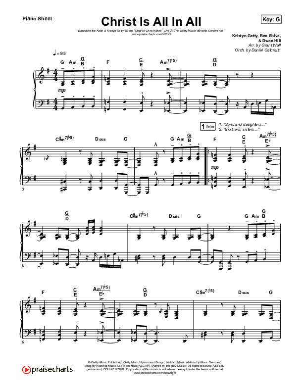 Christ Is All In All (Live) Piano Sheet (Keith & Kristyn Getty)