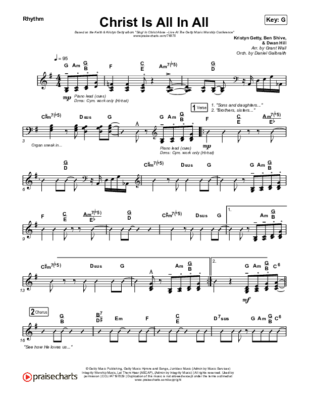 Christ Is All In All (Live) Rhythm Chart (Keith & Kristyn Getty)