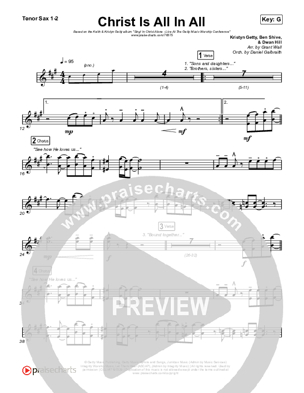 Christ Is All In All (Live) Tenor Sax 1/2 (Keith & Kristyn Getty)
