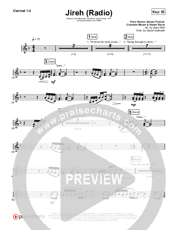 Jireh (Radio) Clarinet 1/2 (Maverick City Music / Chandler Moore / Naomi Raine)